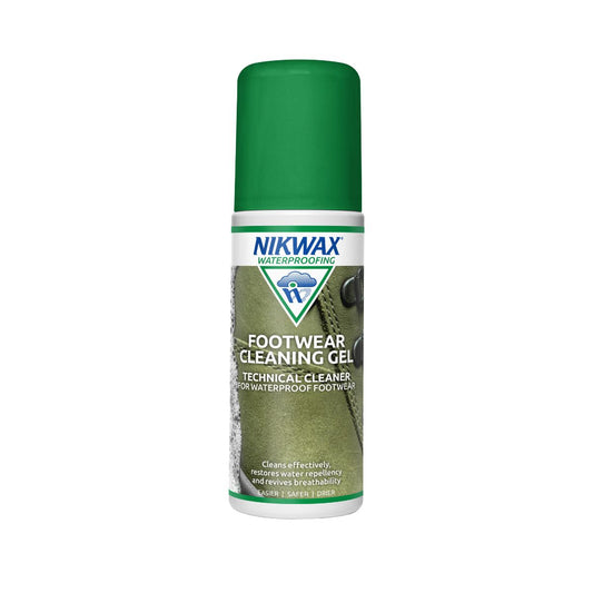 125ml bottle of Footwear Cleaning Gel. Bottle is white with a green lid. Label features close up of green shoe.